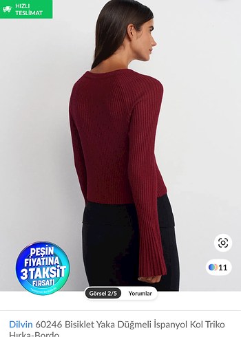 Bordo Düğmeli Triko Hırka - Görsel 2