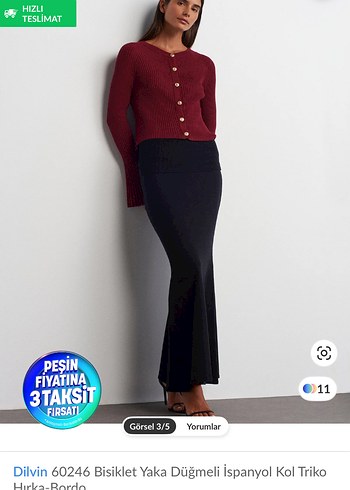 Bordo Düğmeli Triko Hırka - Görsel 3