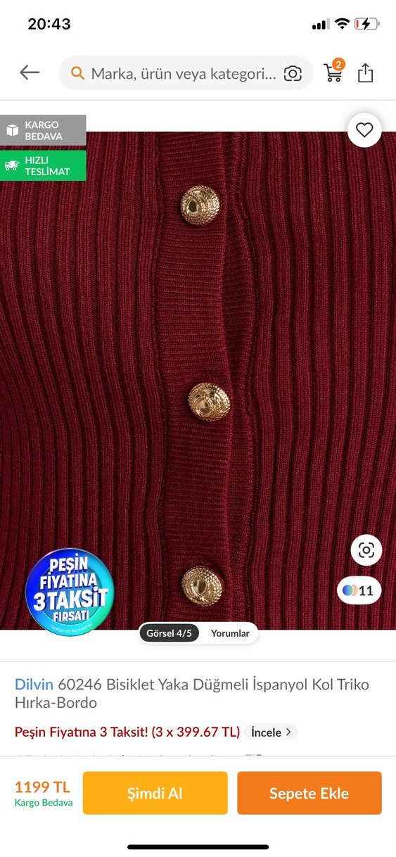 Bordo Düğmeli Triko Hırka - Görsel 4