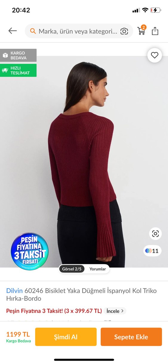 Bordo Düğmeli Triko Hırka - Görsel 2