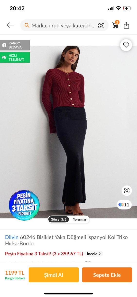 Bordo Düğmeli Triko Hırka - Görsel 3