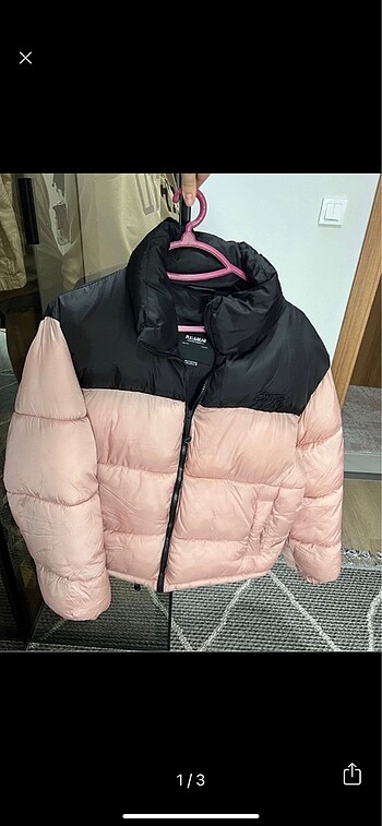 pull&bear pembe siyah şişme mont