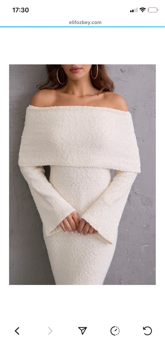 Kadın krem  Uzun Triko Elbise - Görsel 2