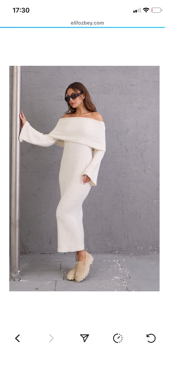 Kadın krem  Uzun Triko Elbise - Görsel 3