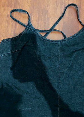 Siyah Kot Kumaş Kolsuz Kadın Tulum - Görsel 2