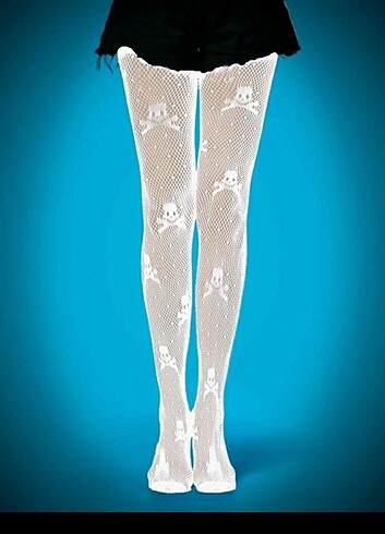 Skull gothic beyaz lolita külotlu çorap
