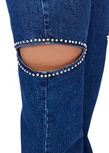 Kadın cut out taş detay Denim Pantolon - Görsel 2