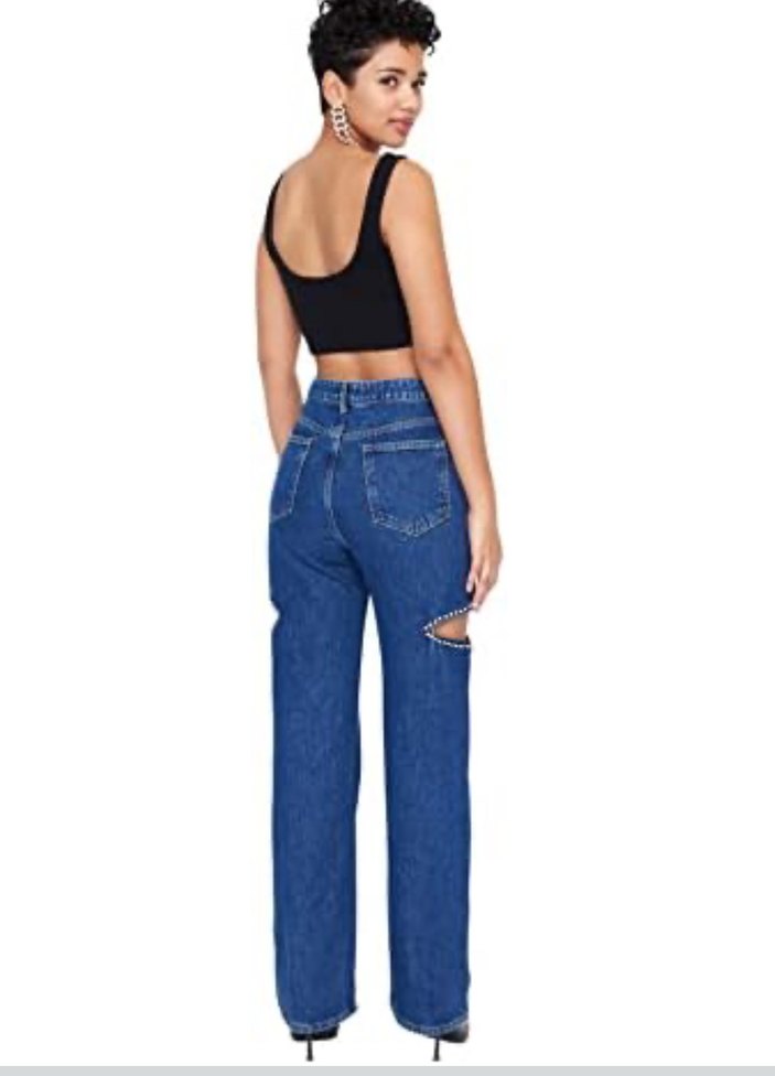 Kadın cut out taş detay Denim Pantolon - Görsel 3