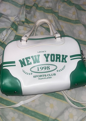 Yeşil Spor Temalı Vintage Deri Bershka Çanta - Görsel 6