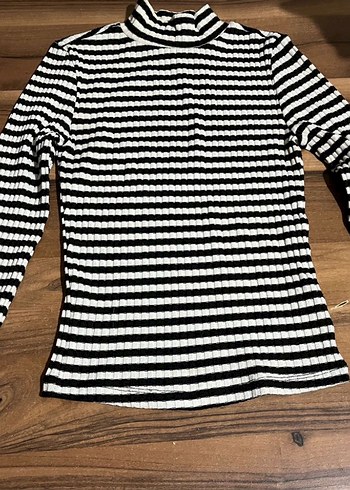 Çizgili Yüksek Yaka Kadın Kazak - Görsel 2