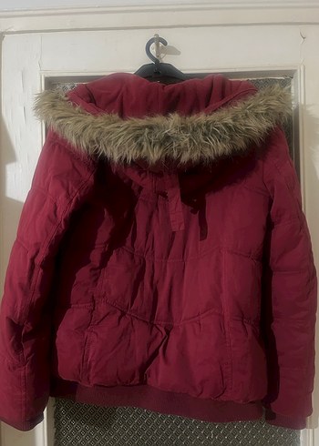 Bordo Kadın  Kürklü Kapüşonlu Mavi mont parka - Görsel 4