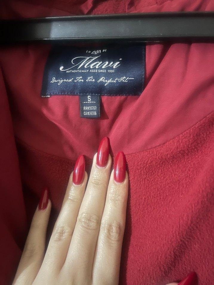 Bordo Kadın  Kürklü Kapüşonlu Mavi mont parka - Görsel 2