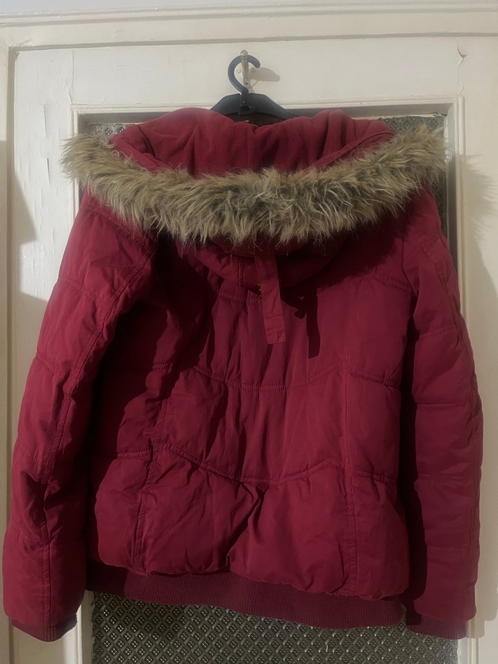 Bordo Kadın  Kürklü Kapüşonlu Mavi mont parka - Görsel 4