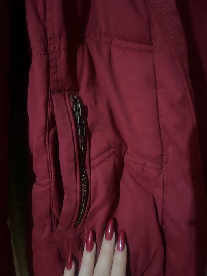 Bordo Kadın  Kürklü Kapüşonlu Mavi mont parka - Görsel 3