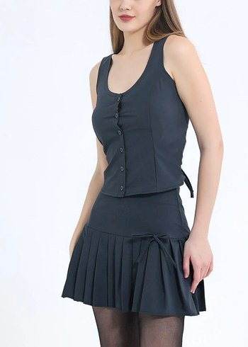 Gri pileli Lolita etek - Görsel 4