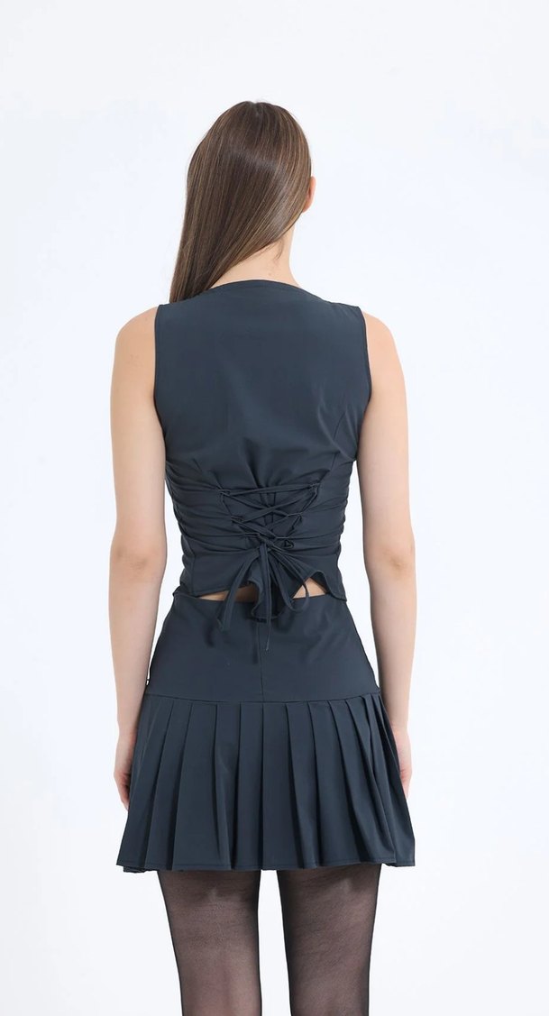 Gri pileli Lolita etek - Görsel 5