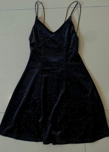 İnce Askılı Siyah Simli Kadife H&M Elbise - Görsel 2