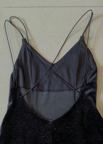 İnce Askılı Siyah Simli Kadife H&M Elbise - Görsel 3