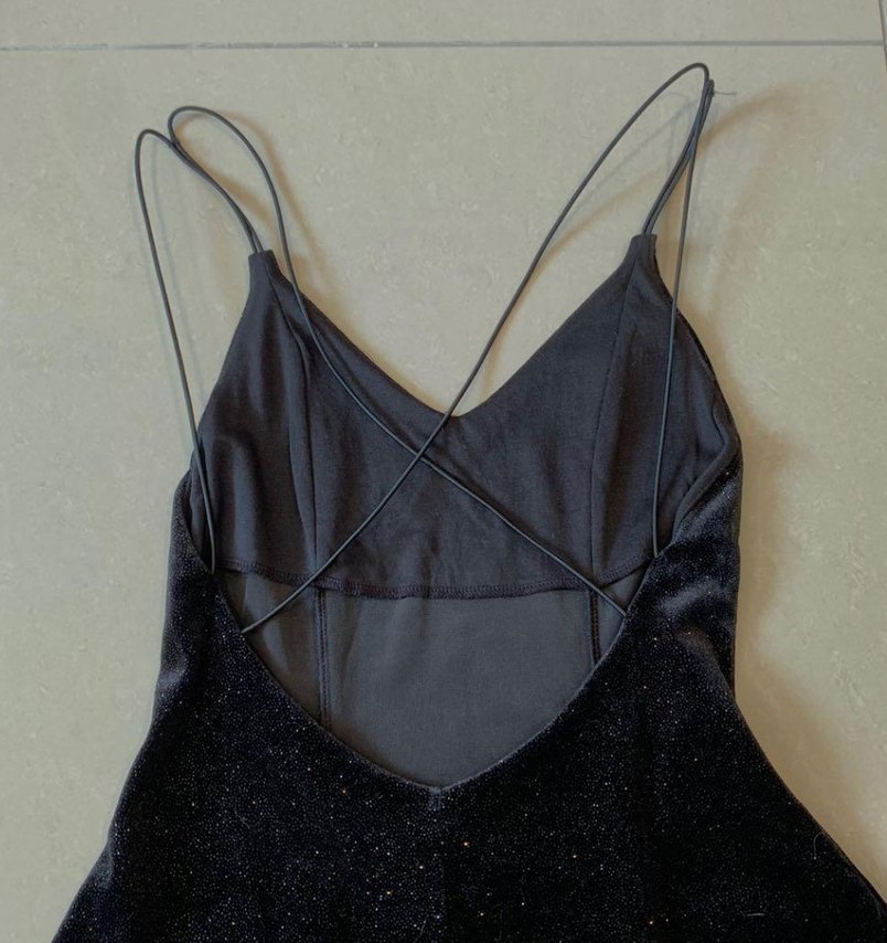 İnce Askılı Siyah Simli Kadife H&M Elbise - Görsel 3