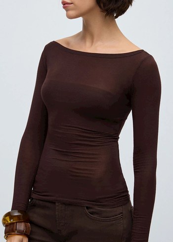 Kadın Kahverengi Uzun Kollu İç gösteren Merli Bluz - Görsel 2