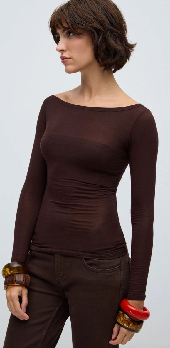 Kadın Kahverengi Uzun Kollu İç gösteren Merli Bluz - Görsel 2