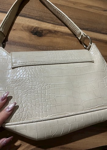 Bej Yılan Derisi Desenli Kadın Deri Oxxo Çanta - Görsel 4