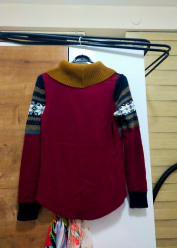 Bohem Desenli Bordo Balıkçı Yaka Kadın Kazak - Görsel 3