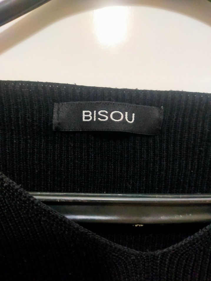 Kırmızı Detaylı Siyah Mini Triko Kazak - Görsel 2