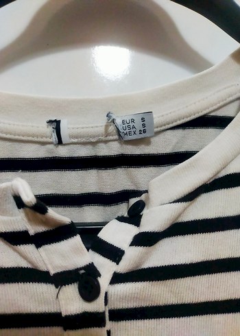 Düğmeli Çizgili Uzun Kollu Kadın Sweatshirt - Görsel 2