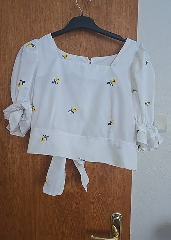 Nakışlı Beyaz Mini Bohem Kadın Bluz