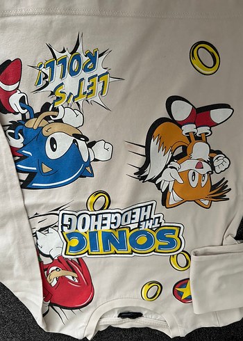 Sonic Baskılı Beyaz Erkek Uzun Kollu Tişört - Görsel 4