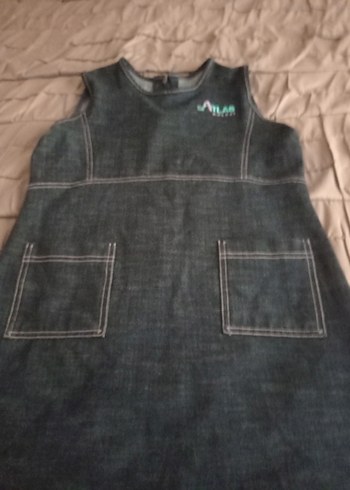 6 Yaş Beden lacivert Renk Kolsuz Lacivert Denim Kız Elbise