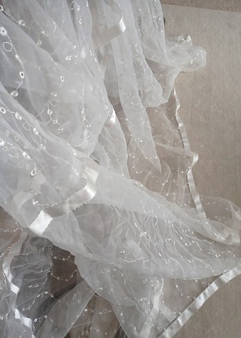 İşlemeli Beyaz Bohem Perde cibinlik - Görsel 2