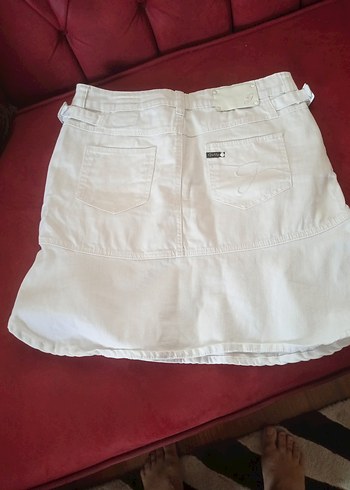 m Beden Beyaz Kemerli Mini Keten Etek