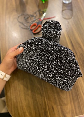 Gri Örgü Kadın Clutch Çanta