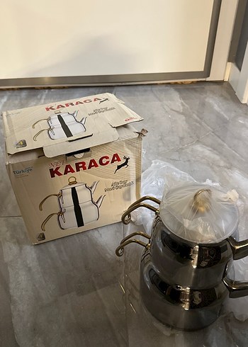 Altın Kulplu Gri Çaydanlık Seti - Görsel 6