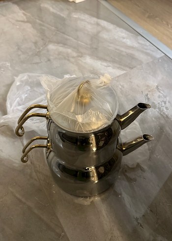 Altın Kulplu Gri Çaydanlık Seti - Görsel 4