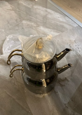 Altın Kulplu Gri Çaydanlık Seti - Görsel 5