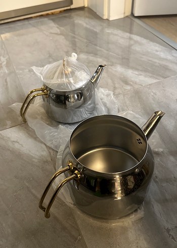 Altın Kulplu Gri Çaydanlık Seti - Görsel 2