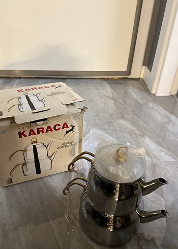 Altın Kulplu Gri Çaydanlık Seti - Görsel 7