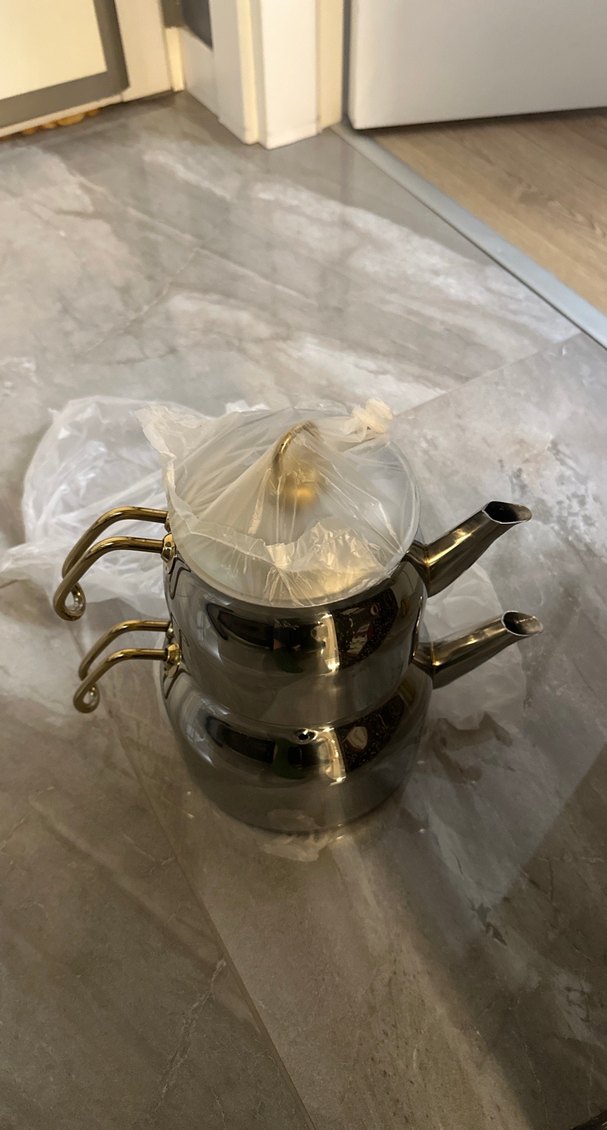 Altın Kulplu Gri Çaydanlık Seti - Görsel 4