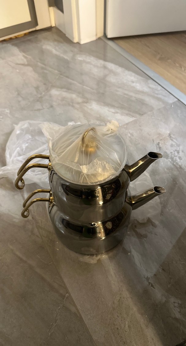 Altın Kulplu Gri Çaydanlık Seti - Görsel 5