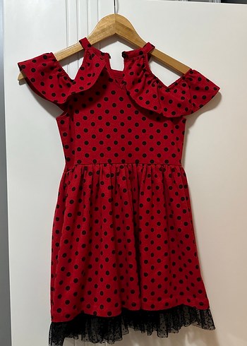 Kız Çocuk Kırmızı Puantiyeli Fırfırlı Elbise - Görsel 4