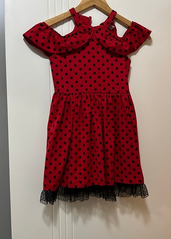 Kız Çocuk Kırmızı Puantiyeli Fırfırlı Elbise - Görsel 3