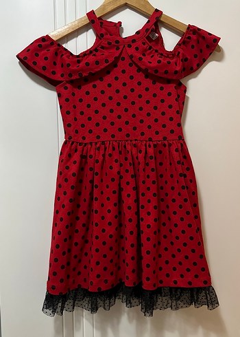 Kız Çocuk Kırmızı Puantiyeli Fırfırlı Elbise - Görsel 2