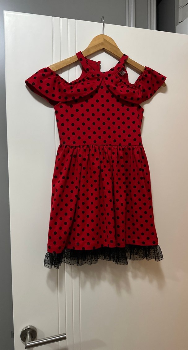 Kız Çocuk Kırmızı Puantiyeli Fırfırlı Elbise - Görsel 3