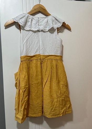 Kız Çocuk Sarı Keten Nakışlı Elbise - Görsel 4