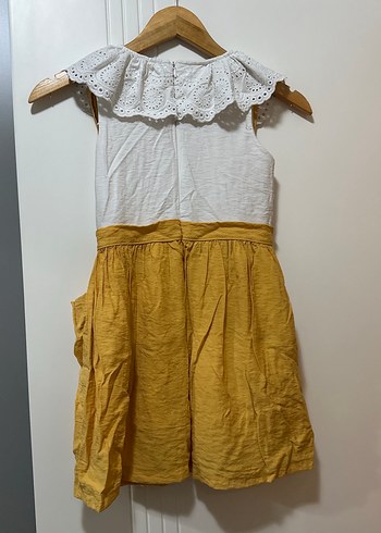 Kız Çocuk Sarı Keten Nakışlı Elbise - Görsel 5