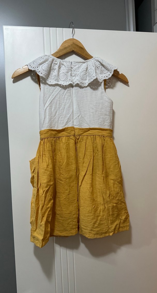 Kız Çocuk Sarı Keten Nakışlı Elbise - Görsel 5