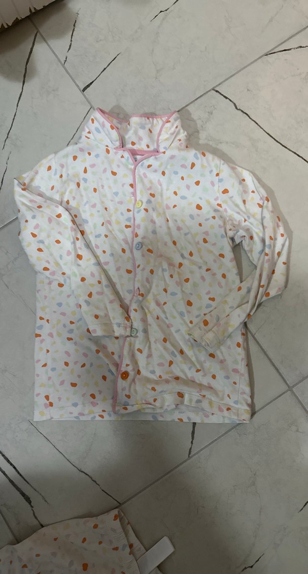 Kız Çocuk Düğmeli Bol Kesim Bağlama Desenli Pantolon - Görsel 3